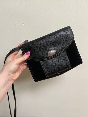 Black Leather Crossbody Bag with Suede Panels- Brighton